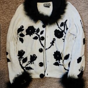 BEREK Women Feather Embellished Knit Cardigan Sweater